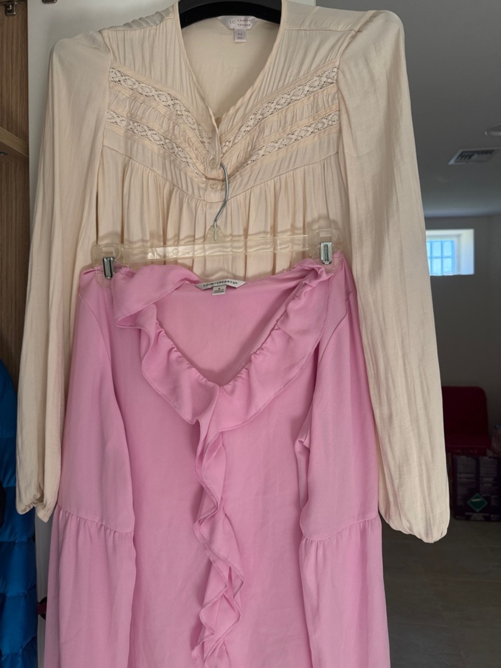 LC Lauren Conrad Cream Long-Sleeve Blouse & Pink Ruffle-Front Top